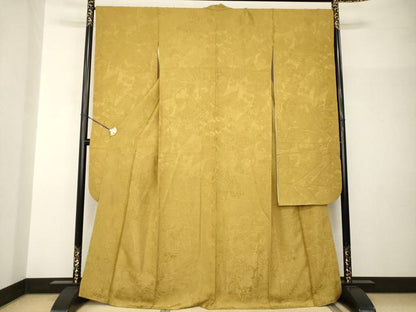 平和屋着物●豪華振袖　束ね熨斗花地紋　山吹茶色　正絹　逸品　AABH9976ck