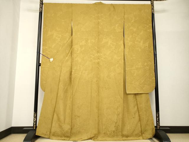 平和屋着物●豪華振袖　束ね熨斗花地紋　山吹茶色　正絹　逸品　AABH9976ck