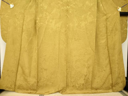 平和屋着物●豪華振袖　束ね熨斗花地紋　山吹茶色　正絹　逸品　AABH9976ck