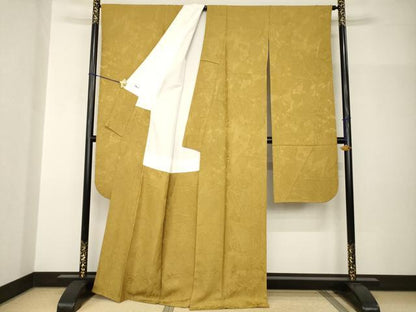 平和屋着物●豪華振袖　束ね熨斗花地紋　山吹茶色　正絹　逸品　AABH9976ck