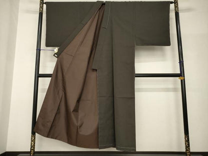 平和屋着物●男性　お召　色無地　檳榔子染色　三越扱い　正絹　逸品　未使用　AABH9979ck
