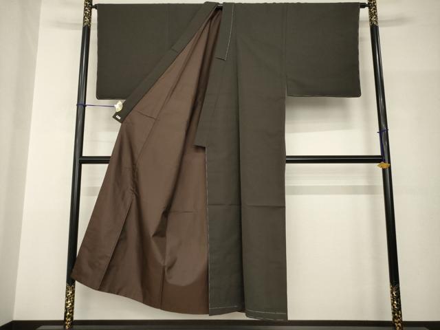 平和屋着物●男性　お召　色無地　檳榔子染色　三越扱い　正絹　逸品　未使用　AABH9979ck