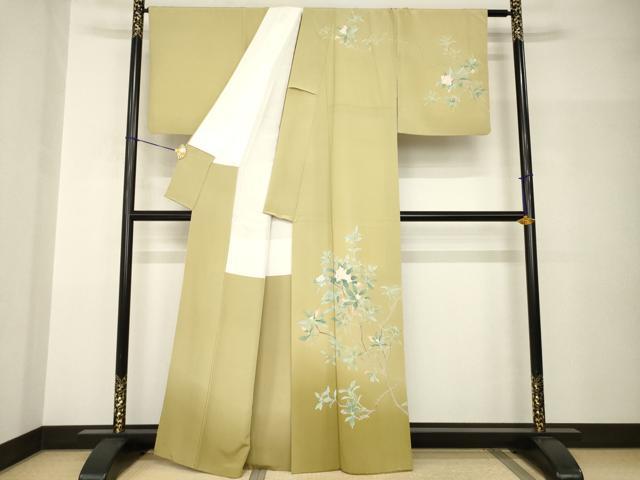 平和屋着物●名匠・初代由水十久師事　本加賀友禅作家　竹内銀風　訪問着　枝花文　反端付き　正絹　逸品　AABH9981ck
