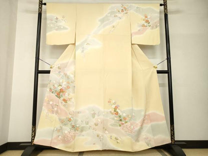 平和屋着物●創業460年・千總　訪問着　駒刺繍　流水花文　暈し染め　金彩　正絹　逸品　AABH9982ck