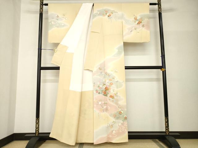 平和屋着物●創業460年・千總　訪問着　駒刺繍　流水花文　暈し染め　金彩　正絹　逸品　AABH9982ck