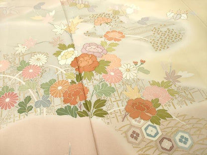平和屋着物●創業460年・千總　訪問着　駒刺繍　流水花文　暈し染め　金彩　正絹　逸品　AABH9982ck