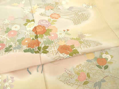 平和屋着物●創業460年・千總　訪問着　駒刺繍　流水花文　暈し染め　金彩　正絹　逸品　AABH9982ck