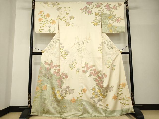 平和屋着物●訪問着　草花文　金彩　正絹　逸品　AABH9983ck