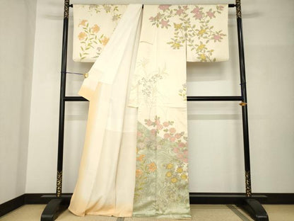 平和屋着物●訪問着　草花文　金彩　正絹　逸品　AABH9983ck
