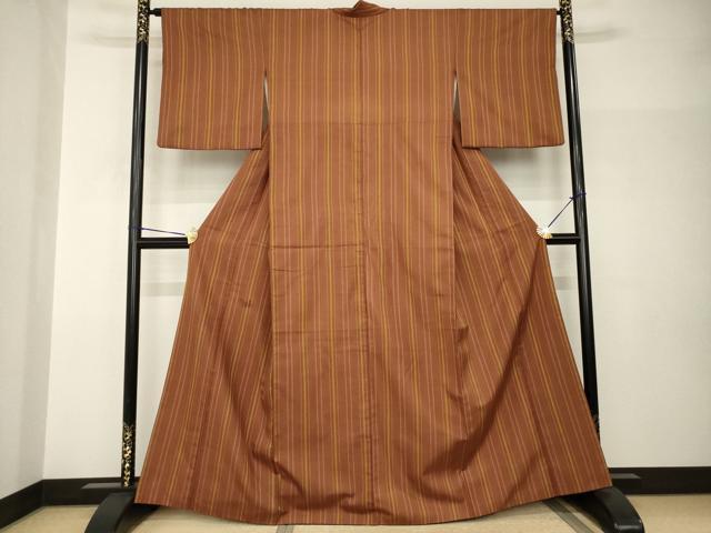 平和屋着物●本場黄八丈　東京都無形文化財　山下めゆ　市松綾織　正絹　逸品　AABH9984ck