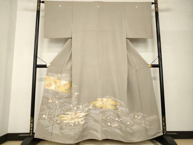 平和屋着物●創業460年・千總　色留袖　駒刺繍　立波草花文　金彩　正絹　逸品　AABH9986ck