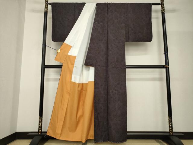 平和屋着物●本場大島紬　染大島　小紋　更紗花唐草文　正絹　逸品　未使用　AABH9988ck