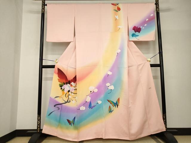 平和屋着物●絵本作家　永田萌　訪問着　花蝶文　金通し地　正絹　逸品　AABH9989ck