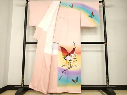 平和屋着物●絵本作家　永田萌　訪問着　花蝶文　金通し地　正絹　逸品　AABH9989ck