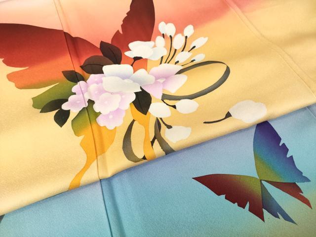 平和屋着物●絵本作家　永田萌　訪問着　花蝶文　金通し地　正絹　逸品　AABH9989ck