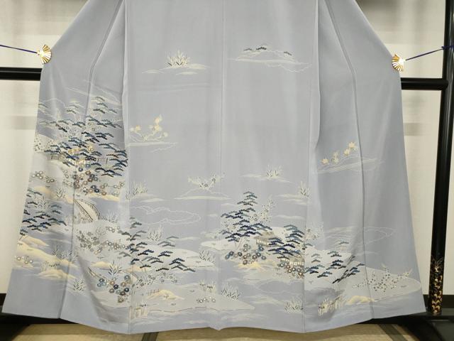 平和屋着物●訪問着　友禅　駒刺繍　風景松文　金彩　正絹　逸品　AABH9992ck