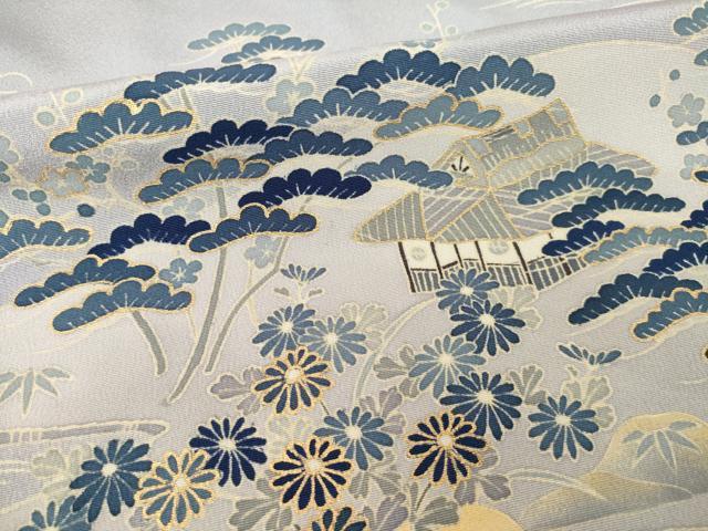 平和屋着物●訪問着　友禅　駒刺繍　風景松文　金彩　正絹　逸品　AABH9992ck