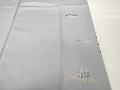 平和屋着物●訪問着　友禅　駒刺繍　風景松文　金彩　正絹　逸品　AABH9992ck