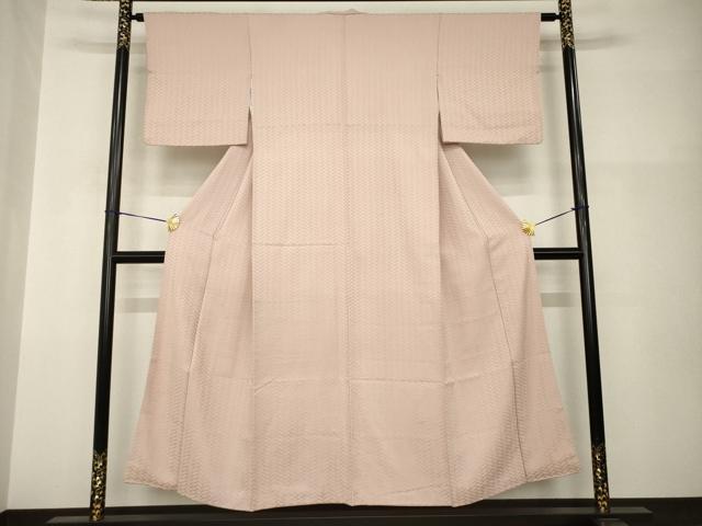 平和屋着物●上質な色無地　檜垣地紋　水柿色　正絹　逸品　AABH9994ck