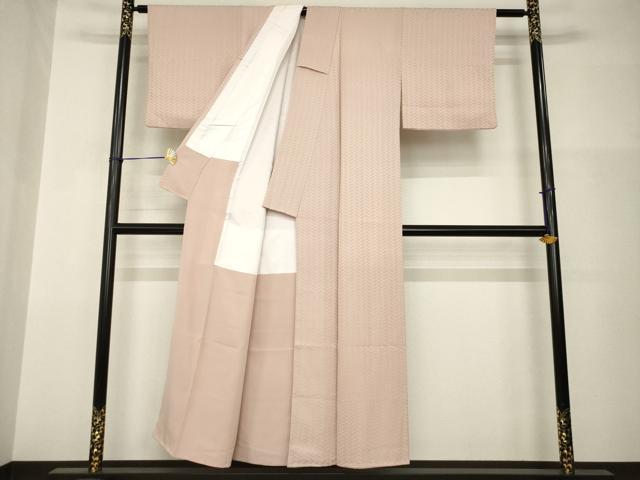 平和屋着物●上質な色無地　檜垣地紋　水柿色　正絹　逸品　AABH9994ck
