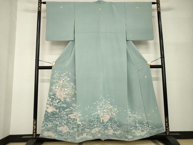 平和屋着物●豪華色留袖　友禅　作家物　風景松文　千鳥　正絹　逸品　AABH9995ck