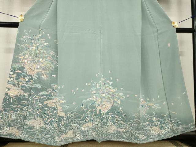 平和屋着物●豪華色留袖　友禅　作家物　風景松文　千鳥　正絹　逸品　AABH9995ck