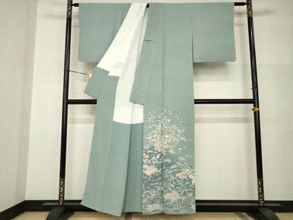 平和屋着物●豪華色留袖　友禅　作家物　風景松文　千鳥　正絹　逸品　AABH9995ck