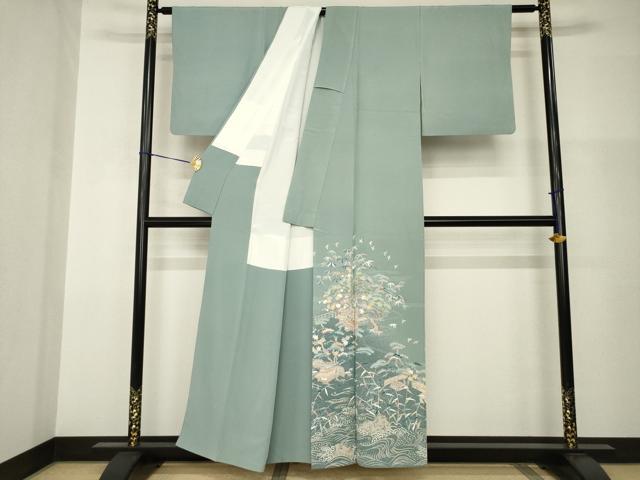 平和屋着物●豪華色留袖　友禅　作家物　風景松文　千鳥　正絹　逸品　AABH9995ck