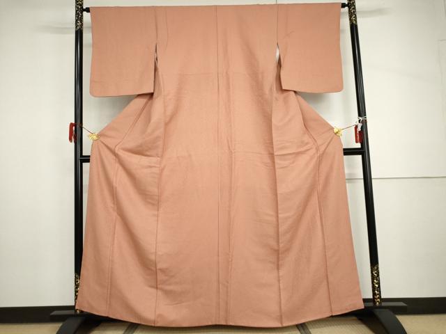 平和屋着物●上質な色無地　紋意匠　赤香色　正絹　逸品　AABI0001cs