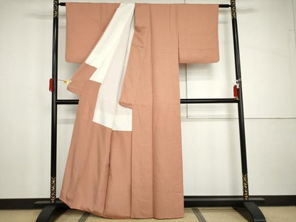 平和屋着物●上質な色無地　紋意匠　赤香色　正絹　逸品　AABI0001cs