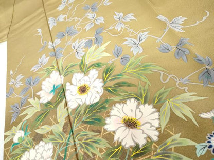 平和屋着物●訪問着　作家物　手描き　草花文　暈し染め　金彩　正絹　逸品　AABI0007cs