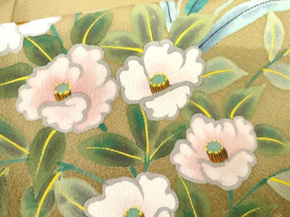 平和屋着物●訪問着　作家物　手描き　草花文　暈し染め　金彩　正絹　逸品　AABI0007cs
