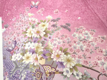 平和屋着物●豪華振袖　刺繍　花車舞蝶文　暈し染め　金糸　金彩　正絹　逸品　AABI0008cs
