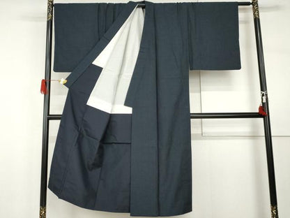平和屋着物●男性　紬　アンサンブル・長襦袢(袷)セット　格子　羽裏：雀　正絹　逸品　AABI0010cs