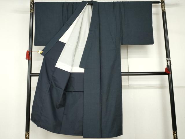 平和屋着物●男性　紬　アンサンブル・長襦袢(袷)セット　格子　羽裏：雀　正絹　逸品　AABI0010cs