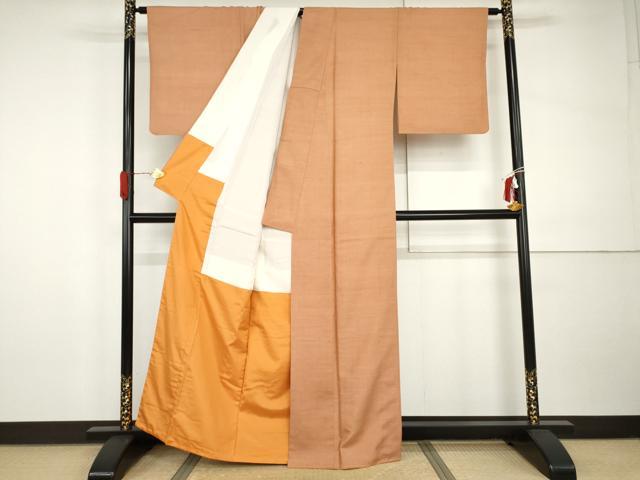 平和屋着物●染司よしおか　五代目　吉岡幸雄　紬　色無地　赤香色　正絹　逸品　AABI0011cs