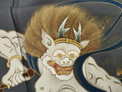 平和屋着物●豪華色留袖　作家物　武一　手描き　風神雷神　紅掛花色地　金彩　正絹　逸品　AABI0012cs