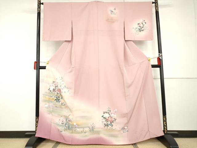 平和屋着物●訪問着　友禅　枝花文　暈し染め　正絹　逸品　AABI0015cs