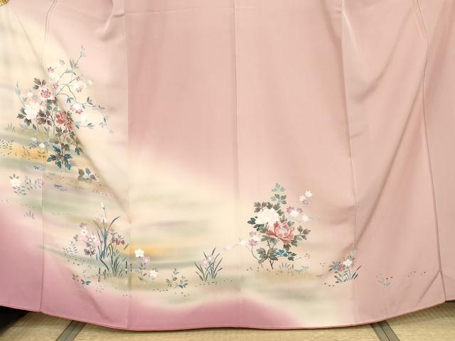 平和屋着物●訪問着　友禅　枝花文　暈し染め　正絹　逸品　AABI0015cs