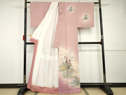 平和屋着物●訪問着　友禅　枝花文　暈し染め　正絹　逸品　AABI0015cs