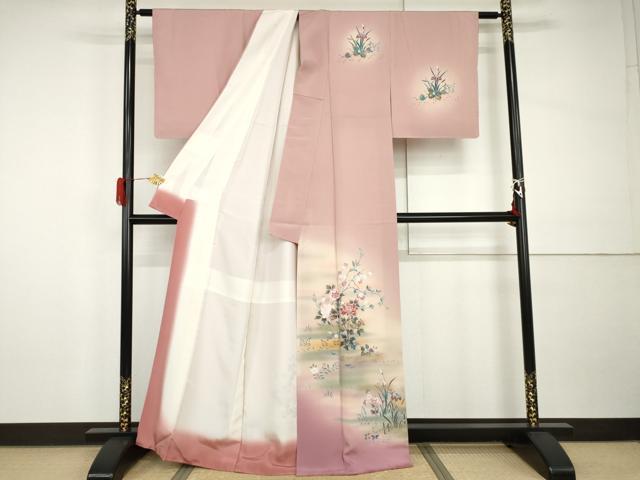平和屋着物●訪問着　友禅　枝花文　暈し染め　正絹　逸品　AABI0015cs