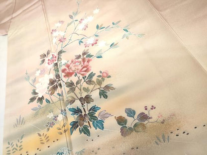 平和屋着物●訪問着　友禅　枝花文　暈し染め　正絹　逸品　AABI0015cs