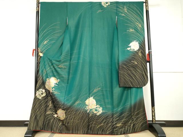 平和屋着物●豪華振袖　雪輪花車文　暈し染め　金彩　金通し地　正絹　逸品　AABI0017cs