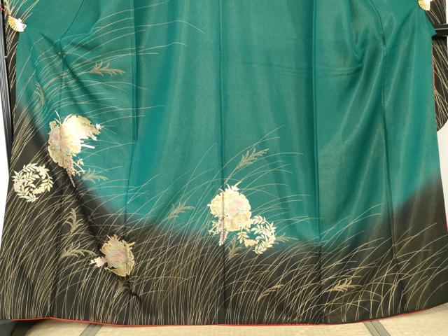 平和屋着物●豪華振袖　雪輪花車文　暈し染め　金彩　金通し地　正絹　逸品　AABI0017cs
