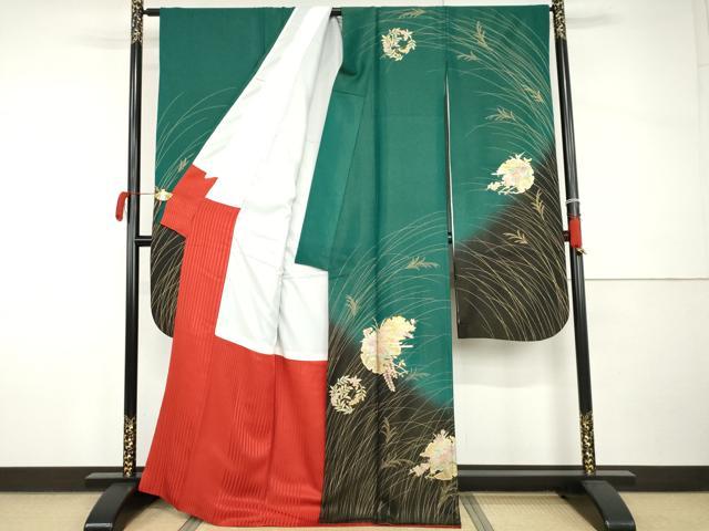 平和屋着物●豪華振袖　雪輪花車文　暈し染め　金彩　金通し地　正絹　逸品　AABI0017cs