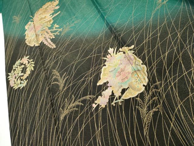 平和屋着物●豪華振袖　雪輪花車文　暈し染め　金彩　金通し地　正絹　逸品　AABI0017cs