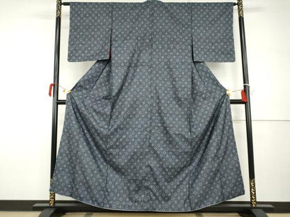 平和屋着物●アンティーク　大正ロマン　本場大島紬　割込み絣　花丸斜縞　正絹　逸品　AABI0018cs