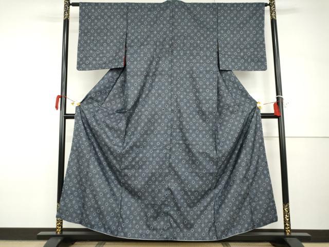 平和屋着物●アンティーク　大正ロマン　本場大島紬　割込み絣　花丸斜縞　正絹　逸品　AABI0018cs