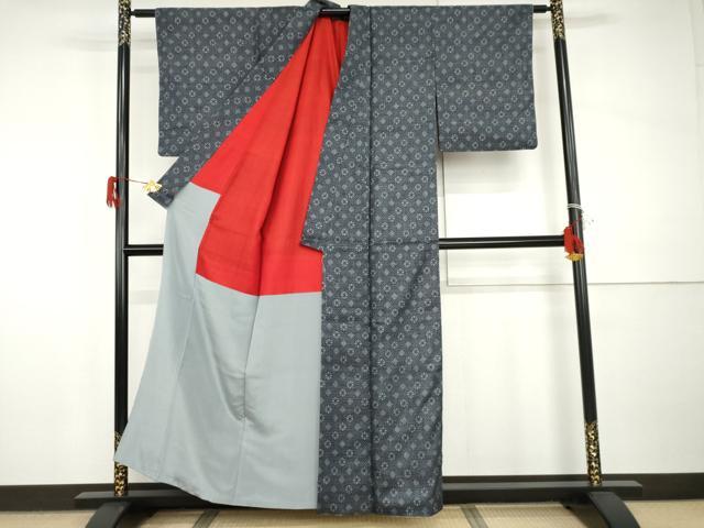 平和屋着物●アンティーク　大正ロマン　本場大島紬　割込み絣　花丸斜縞　正絹　逸品　AABI0018cs