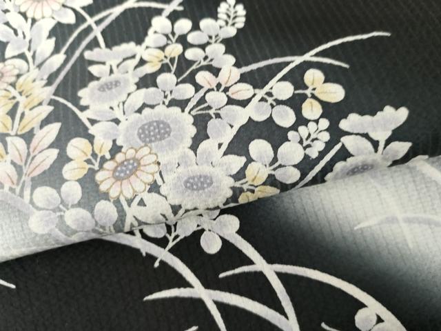 平和屋着物●訪問着　草花文　暈し染め　黒地　正絹　逸品　AABI0020cs